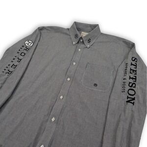 Roper x Stetson Western Button Shirt Mens Large Check Embroidered Cowboy Country